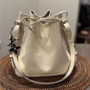 Authentic Louis Vuitton White Tote Bag with black LV chain